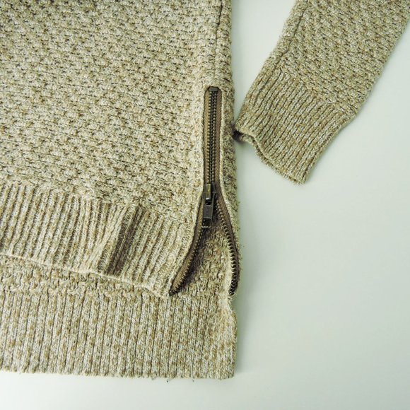 Madewell women's Landmark Texture Sweater Marled Umber zip sides top - Picture 3 of 6